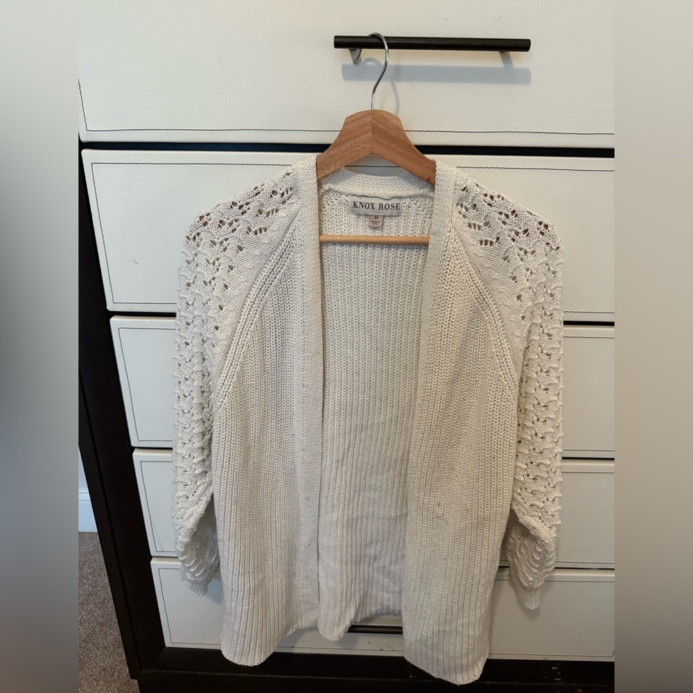 Knox Rose Women's Open-Front Cream Cardigan